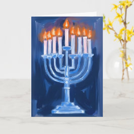 Cartão Menorah Azul Hanukkah
