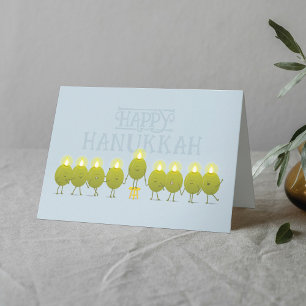 Cartão Menorah de Hanukkah Azeitonas, Grupo Dobrado Azul