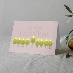 Cartão Menorah de Hanukkah Azeitonas, Grupo Dobrado Mauve