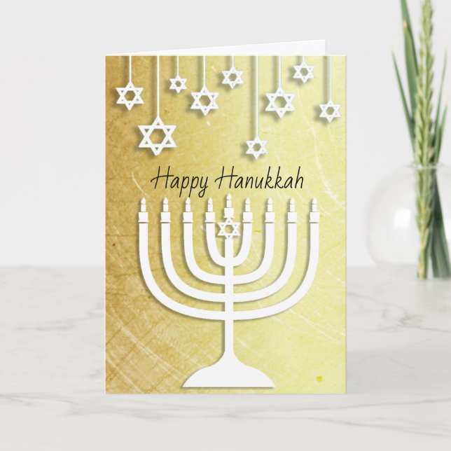 Cartão Menorah Dourado e branco Hanukkah feliz (Frente)