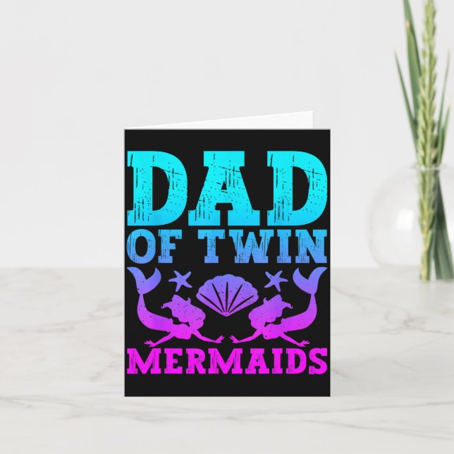 Cartão Mens Dad Of Twins Mermaid Father's Day Pregnancy A (Frente)