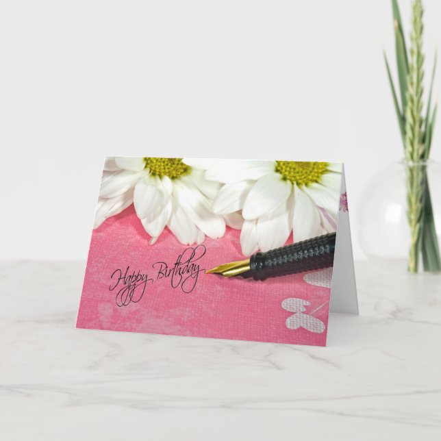 Cartão Mensagem de aniversário de fonte de Caneta (Frente)