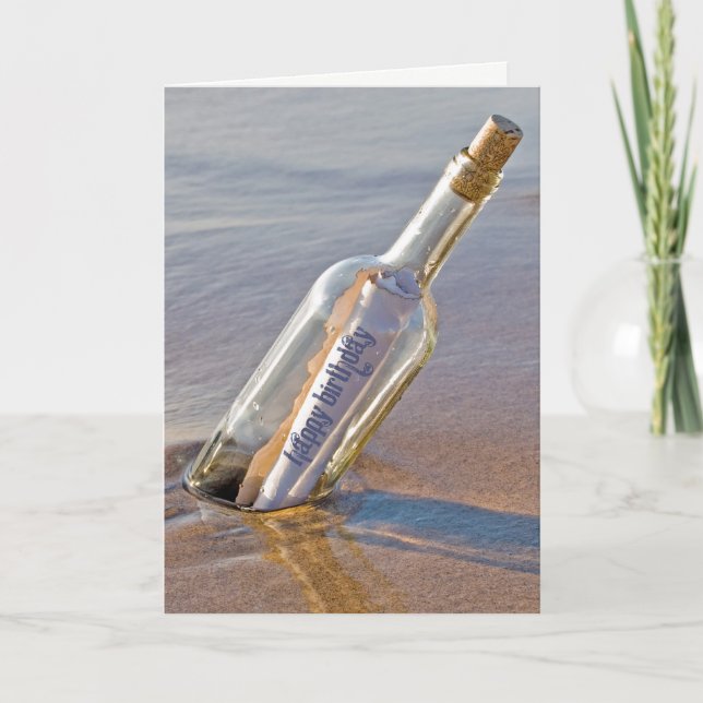 Cartão mensagem de aniversário em uma garrafa (Frente)