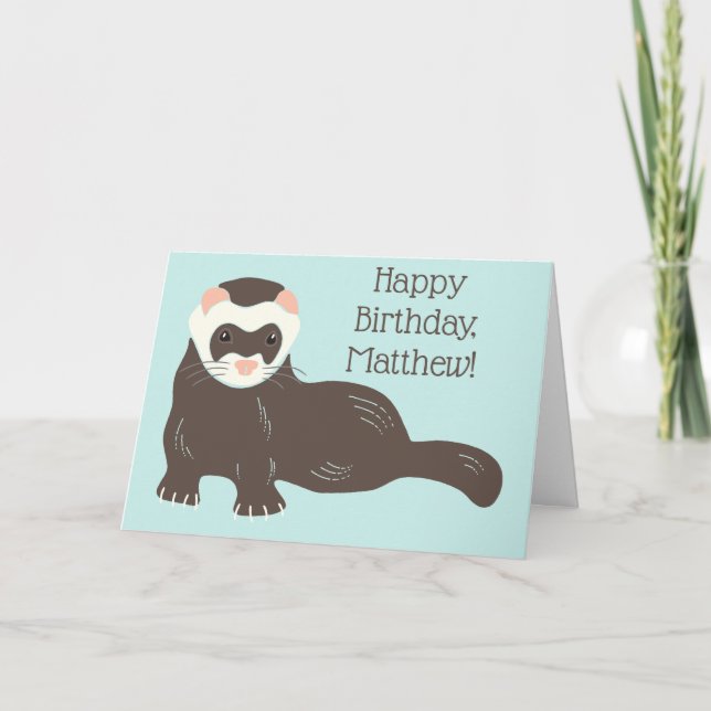 Cartão Mensagem personalizada Brown Ferret Birthday (Frente)