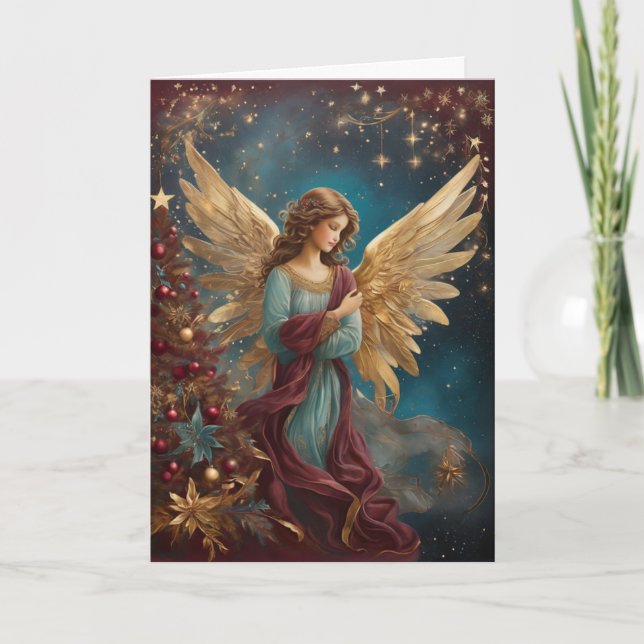 Cartão Mensagem Personalizada de Anjo de Natal Estrelado (Frente)