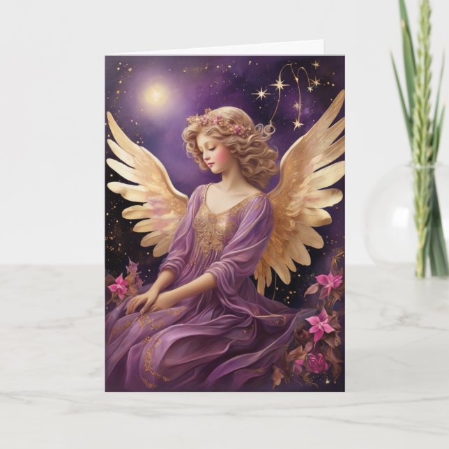 Cartão Mensagem Personalizada de Anjo de Natal Roxo Vinta (Frente)
