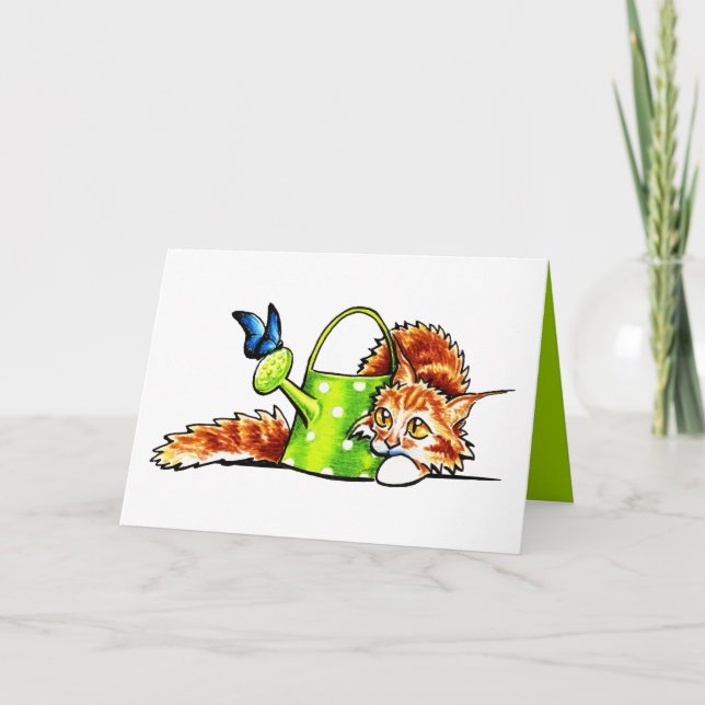 Cartão Mensagem Personalizada de Gato Laranja Cortado (Frente)