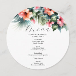 Cartão Menu Casado Flores Hibiscus Aquarela