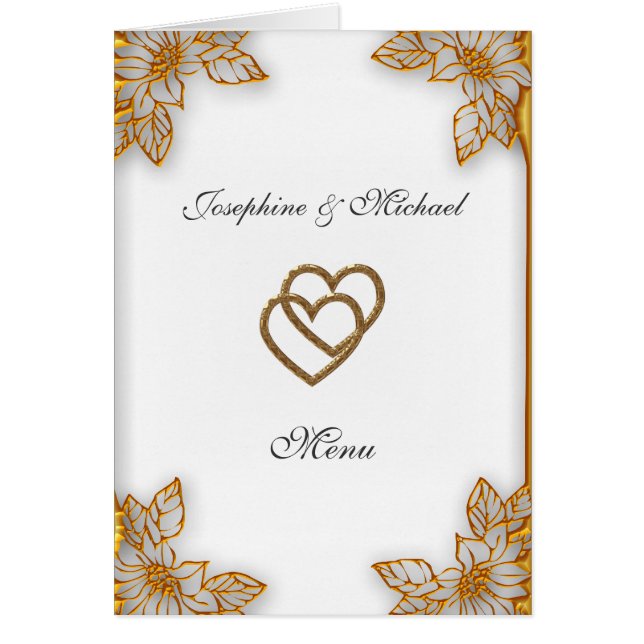 Cartão Menu Casamento Dourado Branco (Frente)