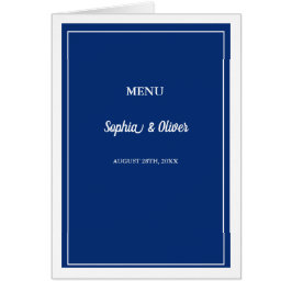 Cartão Menu de Casamento Azul Dobrado do Marinho Minimali