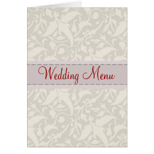 Cartão Menu de Casamento de Brocade com damasco branco