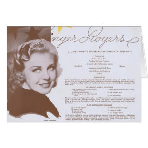 Cartão Menu de Grupo de Janto Vintage do Ginger Rogers