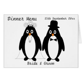 Cartão Menu do Janto de Casamento Design dos Pinguins