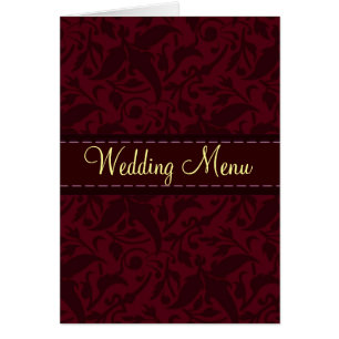 Cartão Menu vermelho do casamento de brocado do damasco