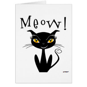 Cartão Meow lunático do gato preto!