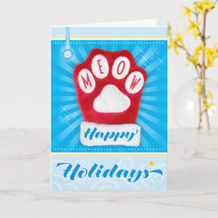 Cartão MEOW Pata Vermelha do Gato Natal Luvas Feliz Natal