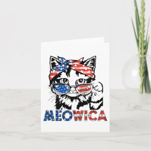 Cartão Meowica Cat Sungles Bandeira Americana 4 De Julho