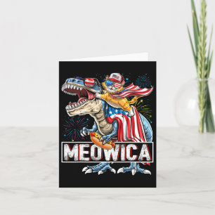 Cartão Meowica Cat T Rex Dinossaur 4 De Julho Americano F