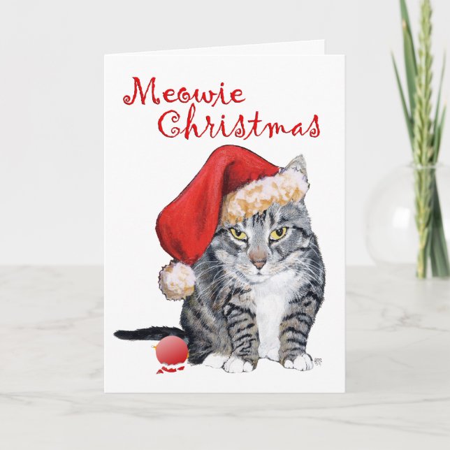 Cartão Meowie Natal Gato Malhado (Frente)