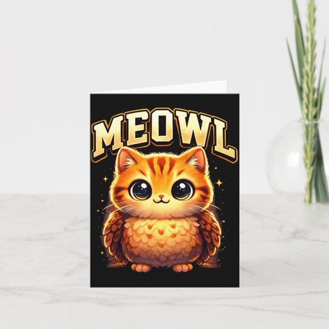 Cartão Meowl Funny Meow Cat Owl Brainrot Meme Teen Kids  (Frente)