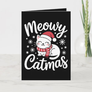 Cartão Meowy Catmas Natal Gato Papai Noel Chapéu Cachecol