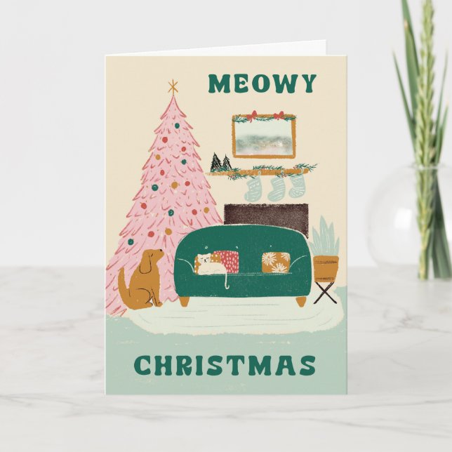 Cartão Meowy Christmas & Yappy New Year Greeting Card (Frente)