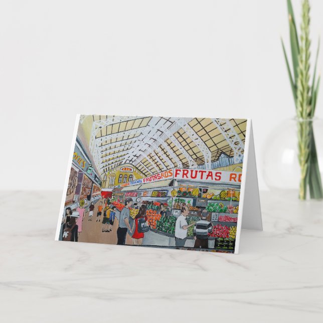 Cartão Mercado Central de Valencia - Pintura de Alfred Fo (Frente)