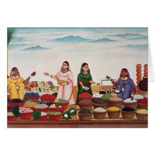 Cartão Mercado do vegetal e da especiaria em Benares,