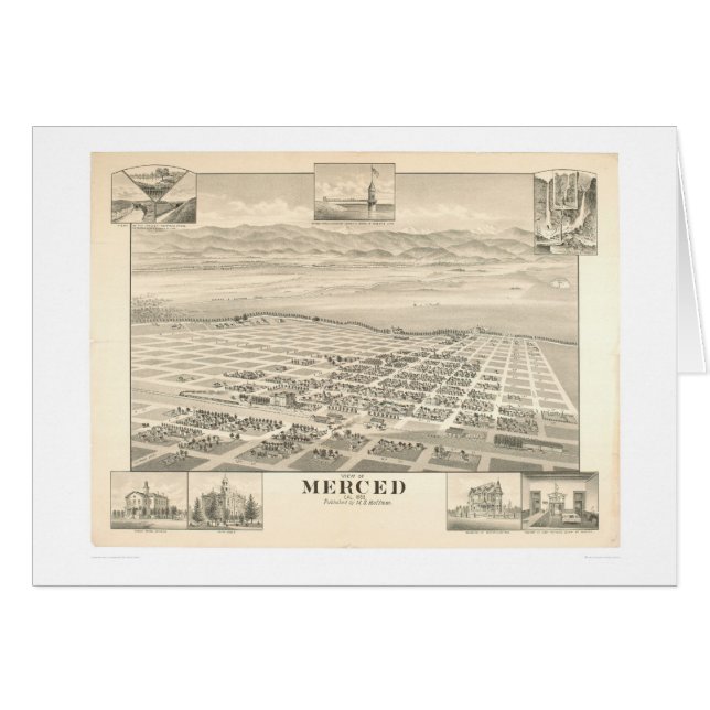 Cartão Merced, mapa panorâmico 1888 do CA (1062A) (Frente Horizontal)