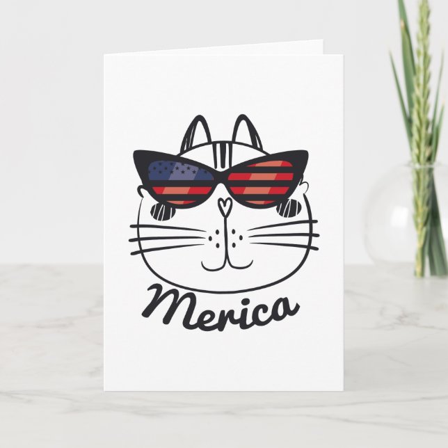 Cartão Merica Memorial Day Cat Funny American Flag (Frente)
