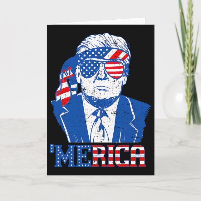 Cartão Merica Trump Feliz 4 de Julho Trump Bandeira Ameri (Frente)