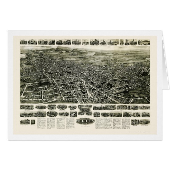 Cartão Meriden, mapa panorâmico do CT - 1918 (Frente Horizontal)