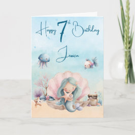 Cartão Mermaid 7th Birthday Folded Greeting Card
