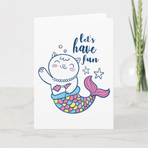 Cartão Mermaid de gato de desenho animado bonito