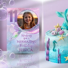 Cartão Mermaid One Photo 11th Birthday Card