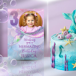 Cartão Mermaid One Photo 3rd Birthday Card