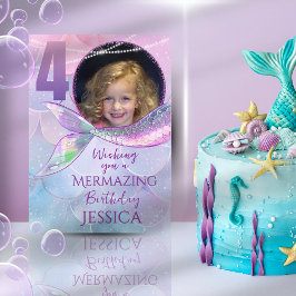 Cartão Mermaid One Photo 4th Birthday Card