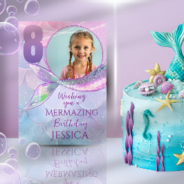 Cartão Mermaid One Photo 8th Birthday Card