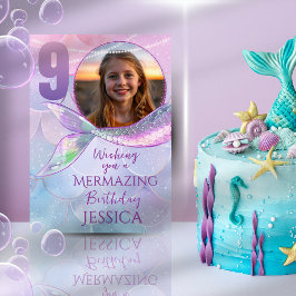 Cartão Mermaid One Photo 9th Birthday Card