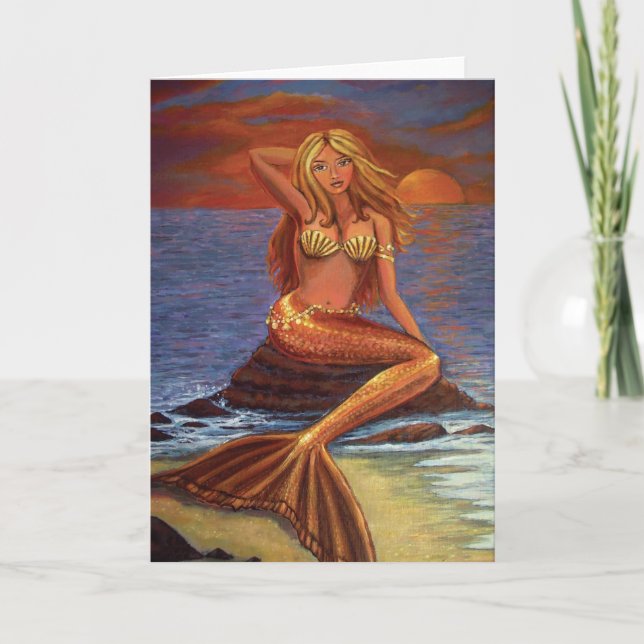 Cartão Mermaid Sunset Greeting Card (Frente)