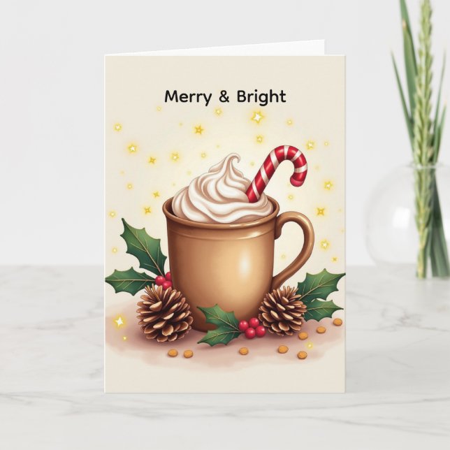 Cartão Merry & Bright Christmas Coffee (Frente)