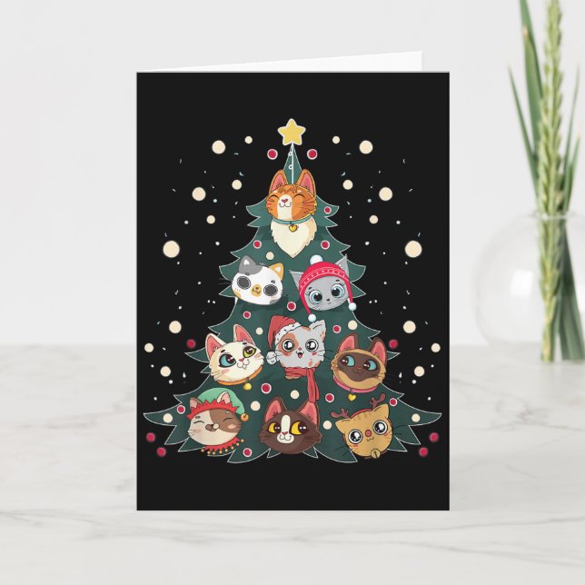 Cartão Merry Catmas Funny Christmas Tree, Cats Xmas Meow  (Frente)