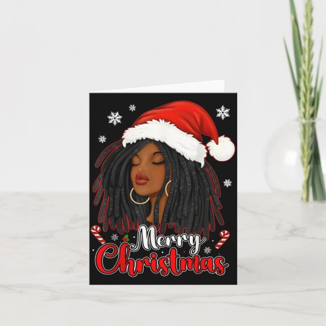 Cartão Merry Christmas Black African Girl Santa Hat Xmas  (Frente)