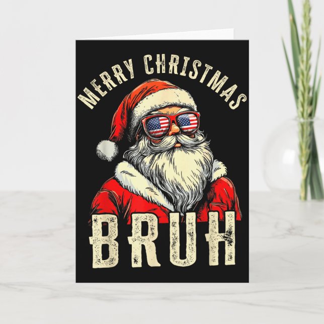 Cartão Merry Christmas Bruh Funny Santa Claus Retro Men W (Frente)