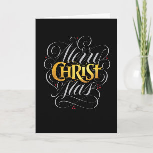 Cartão Merry CHRISTmas, Dourado Cristo de Script Cristão