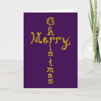 Cartão Merry Christmas Fabric Font Gold Cross Card
