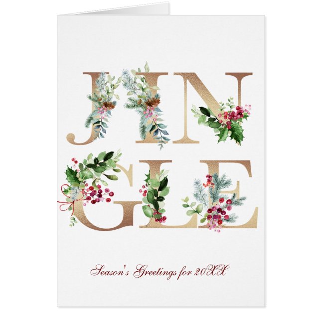 Cartão Merry Christmas faux gold florals Jingle card (Frente)