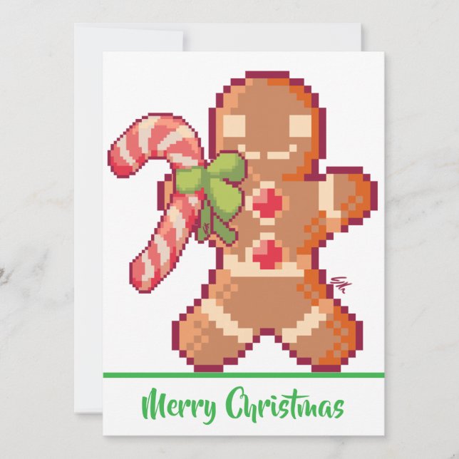 Cartão Merry Christmas, GingerBread man, pixel art  (Frente)