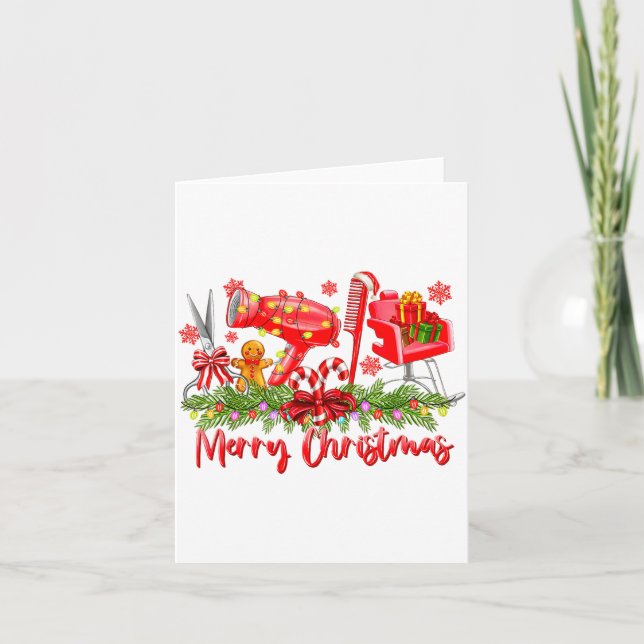 Cartão Merry Christmas Lights Hairstylist Tool Hairdresse (Frente)