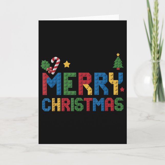 Cartão Merry Christmas Master Builder Kids Building Block (Frente)